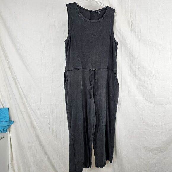 Eileen Fisher Size Large Graphite Tencel Stretch Drawstring Jumpsuit - Picture 2 of 8